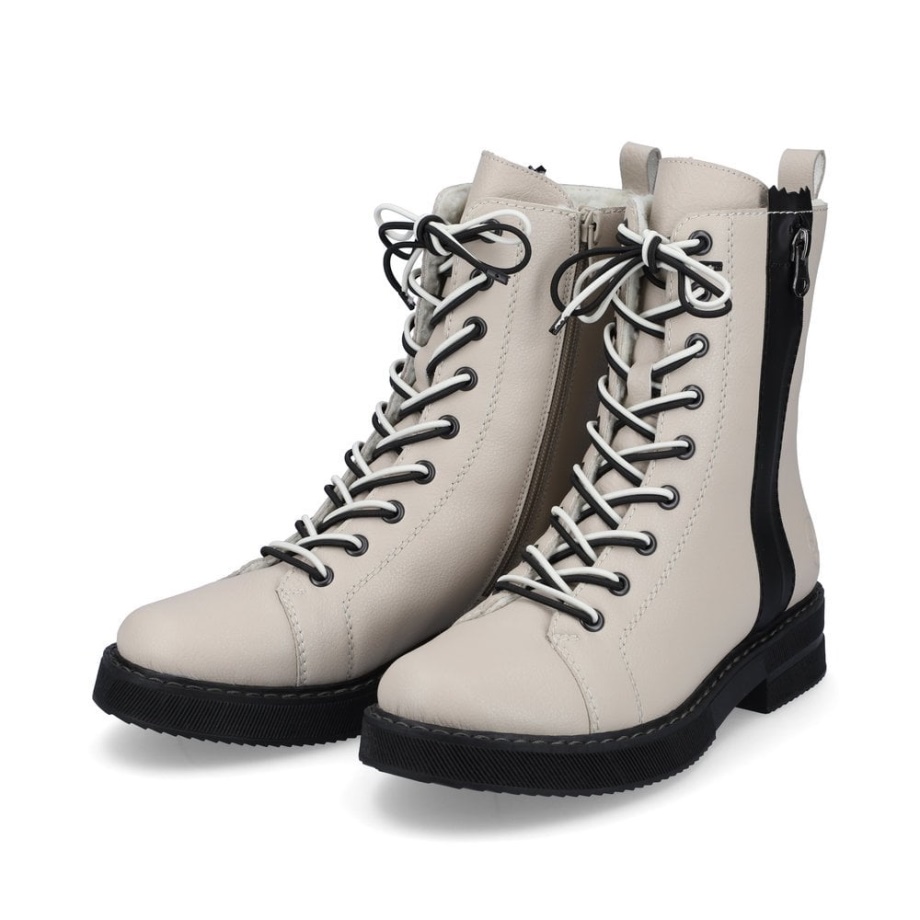 Beżowe Kozaki Rieker 72016 Damskie średniej Długości