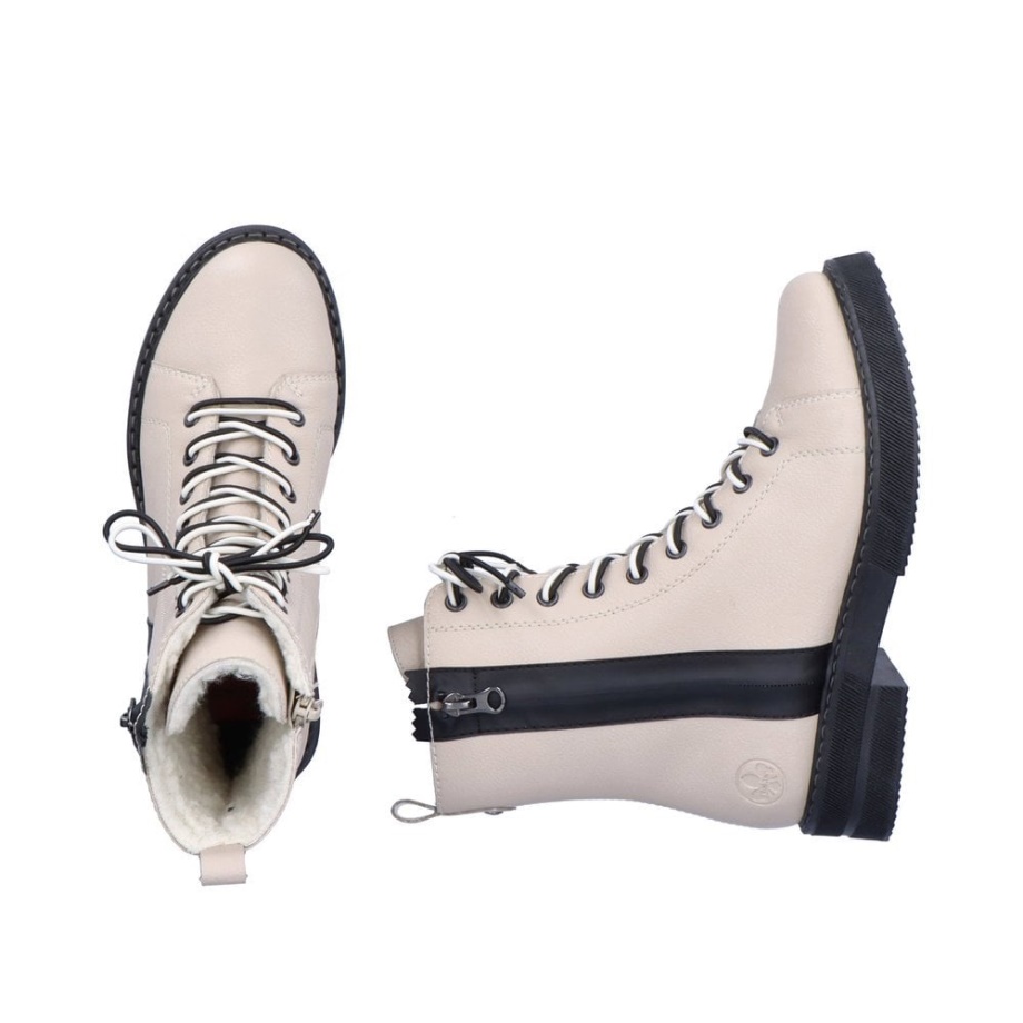 Beżowe Kozaki Rieker 72016 Damskie średniej Długości