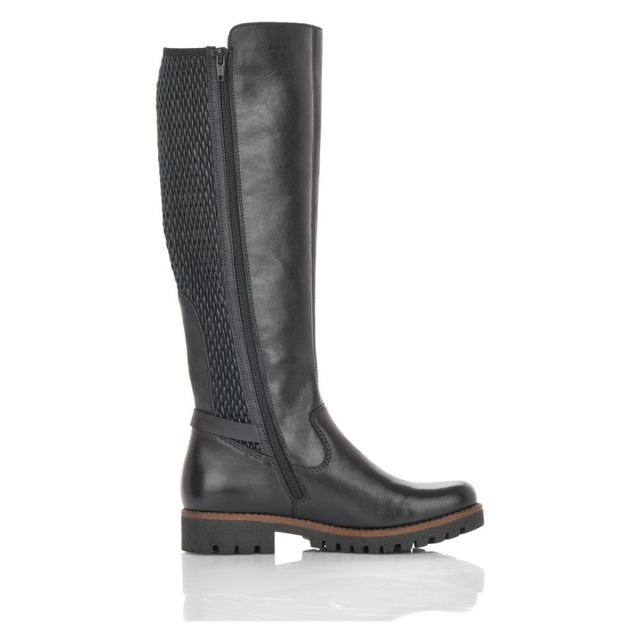 Czarne Rieker 78592-00 Damskie Czarne Kozaki Za Kolano