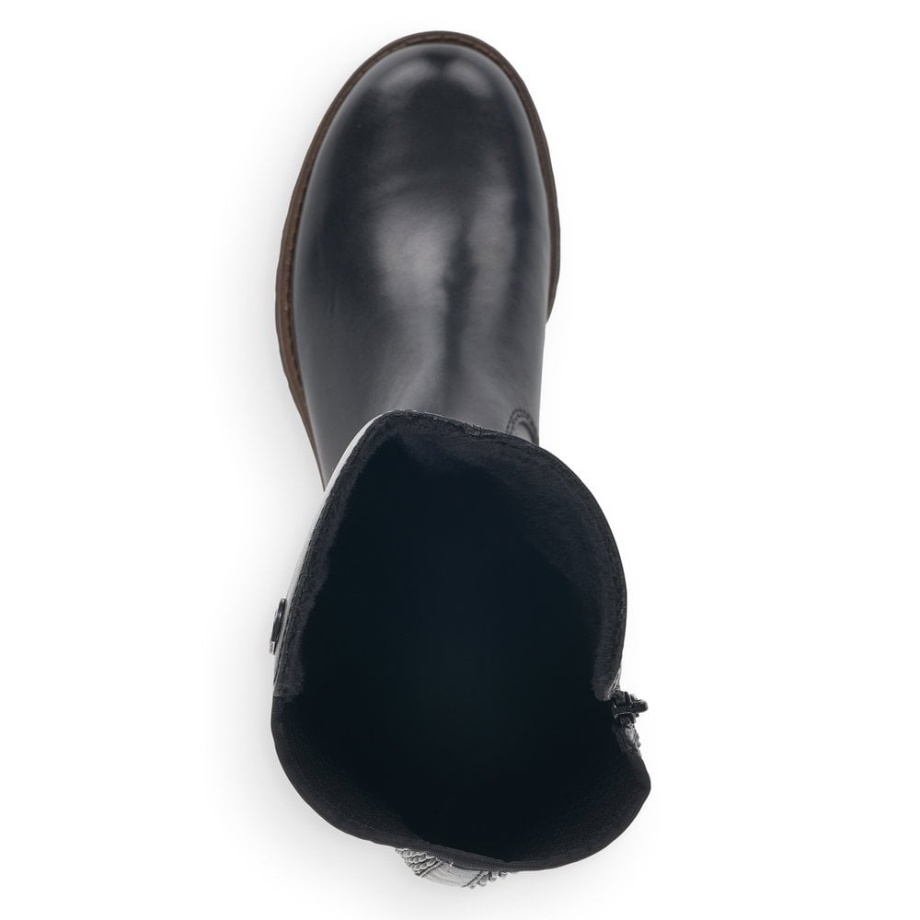 Czarne Rieker 78592-00 Damskie Czarne Kozaki Za Kolano