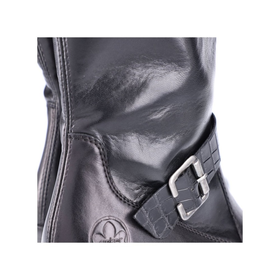 Czarne Kozaki Damskie Rieker Y2090 Do Kolan