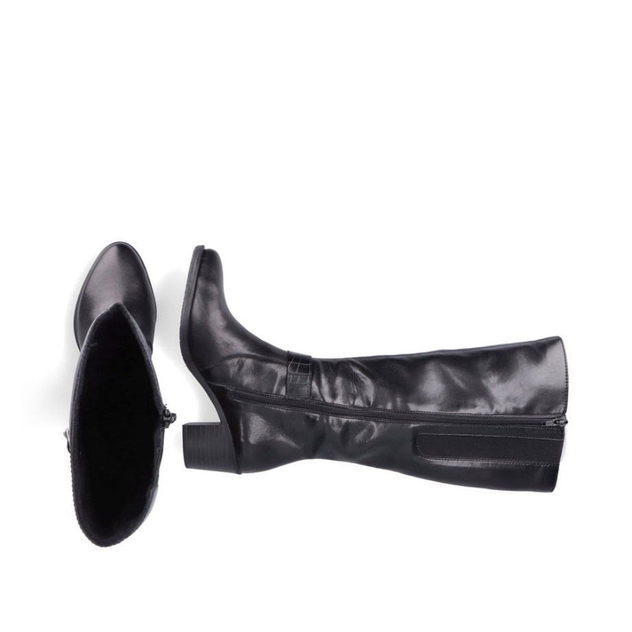 Czarne Kozaki Damskie Rieker Y2090 Do Kolan