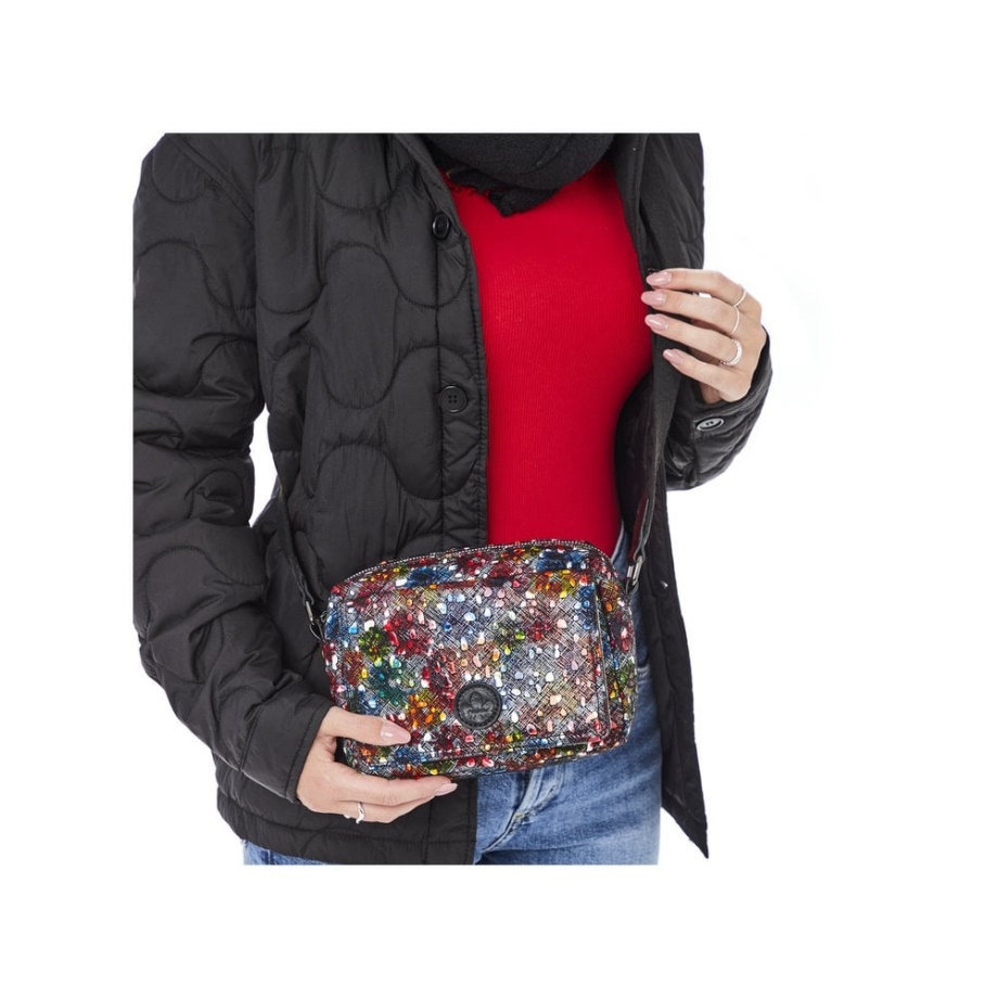 Metaliczna Torebka Rieker H1455-94 Damska Z Wieloma Suwakami