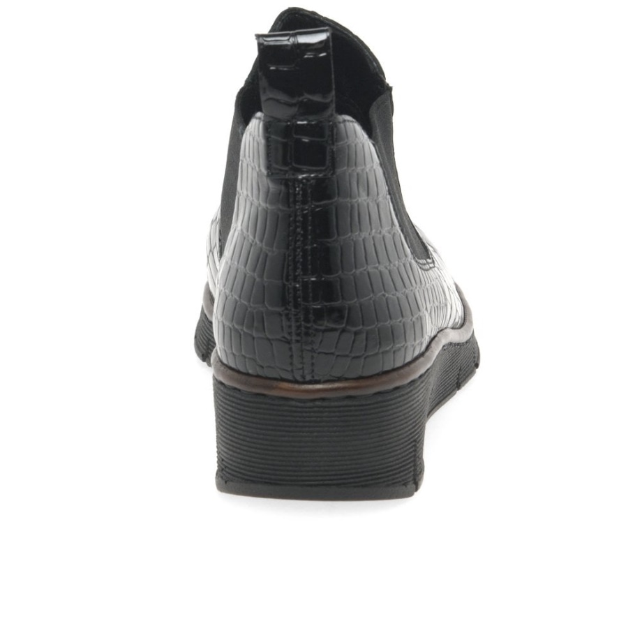 Czarne Skórzane Buty Damskie Marki Rieker Eria Na Obcasie Na Koturnie