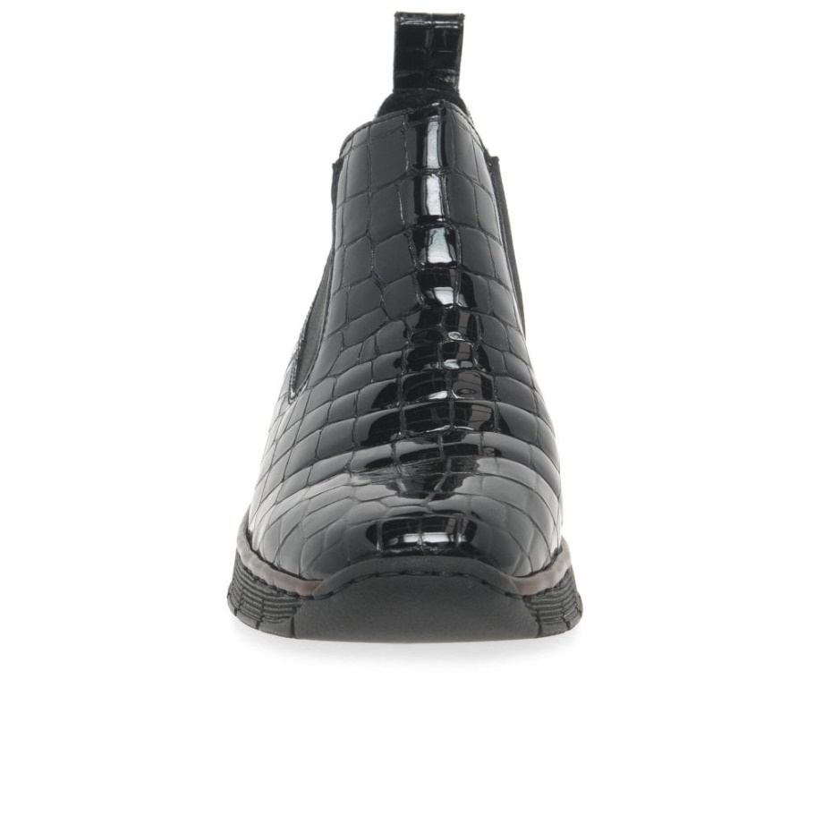 Czarne Skórzane Buty Damskie Marki Rieker Eria Na Obcasie Na Koturnie