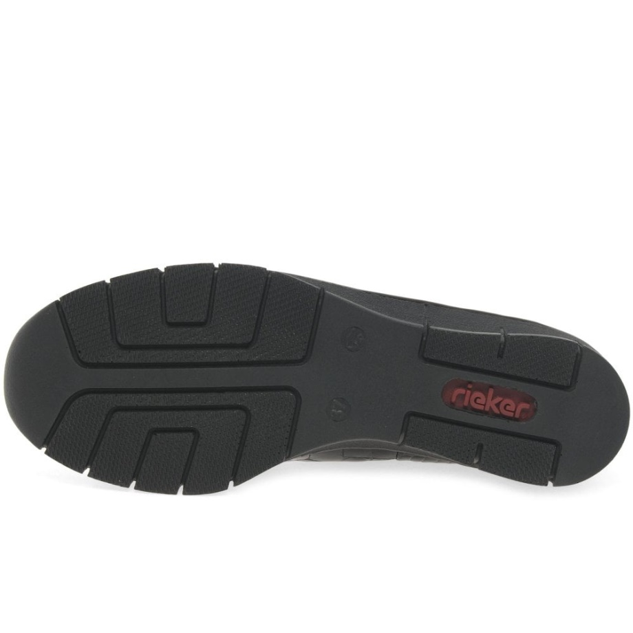 Czarne Skórzane Buty Damskie Marki Rieker Eria Na Obcasie Na Koturnie