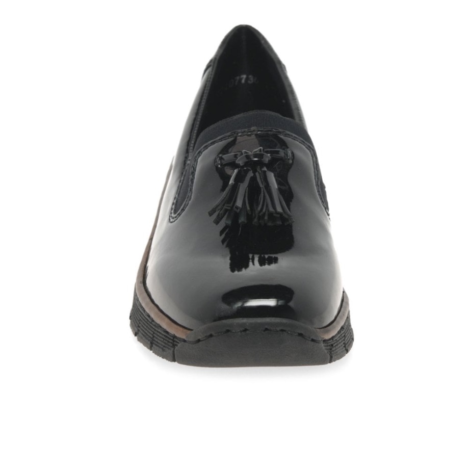 Czarne Mokasyny Damskie Rieker Gleam Z Frędzlami