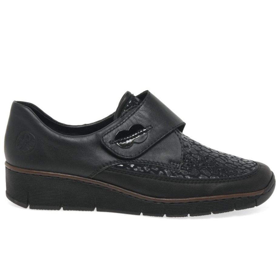 Czarne Damskie Buty Rieker Merry Zapinane Na Rzep