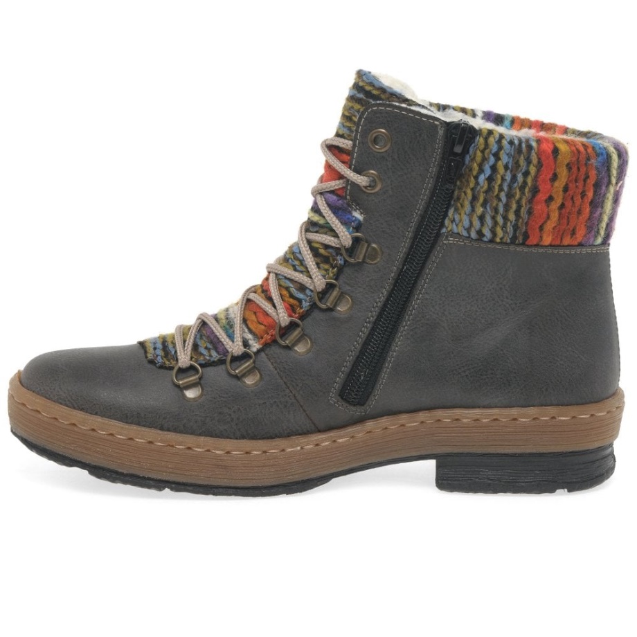 Grafitowe Botki Rieker Emerald Damskie