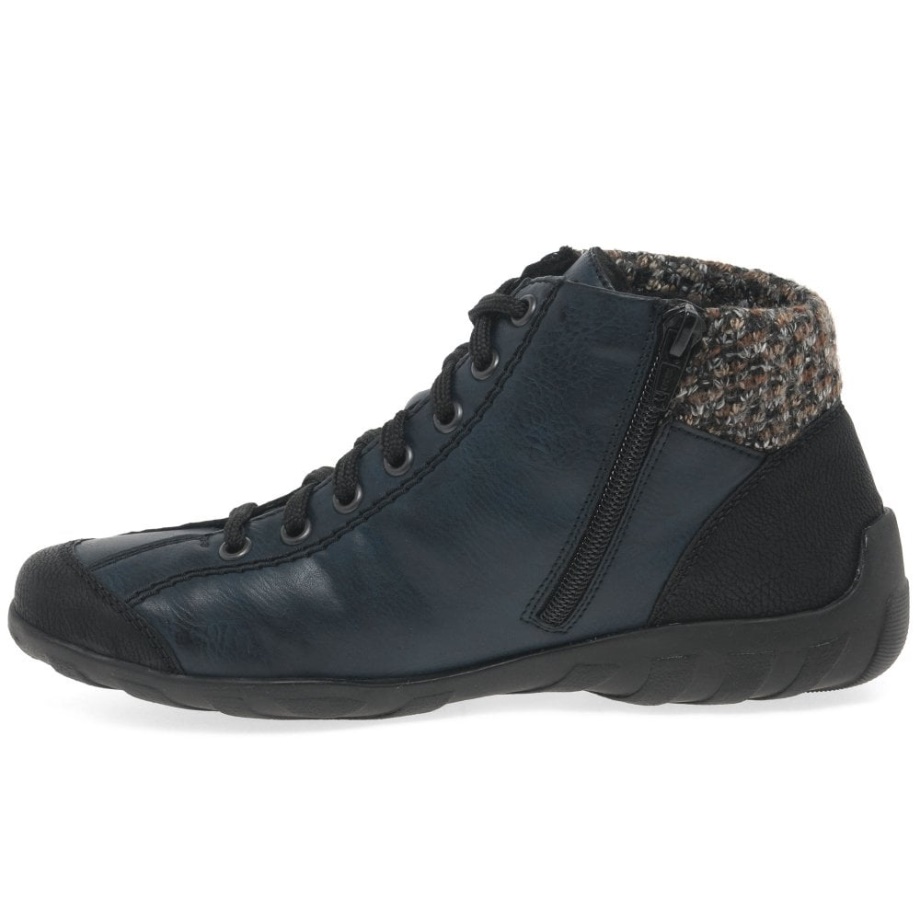 Granatowe Damskie Botki Rieker Jinnie Na Co Dzień Zapinane Na Suwak