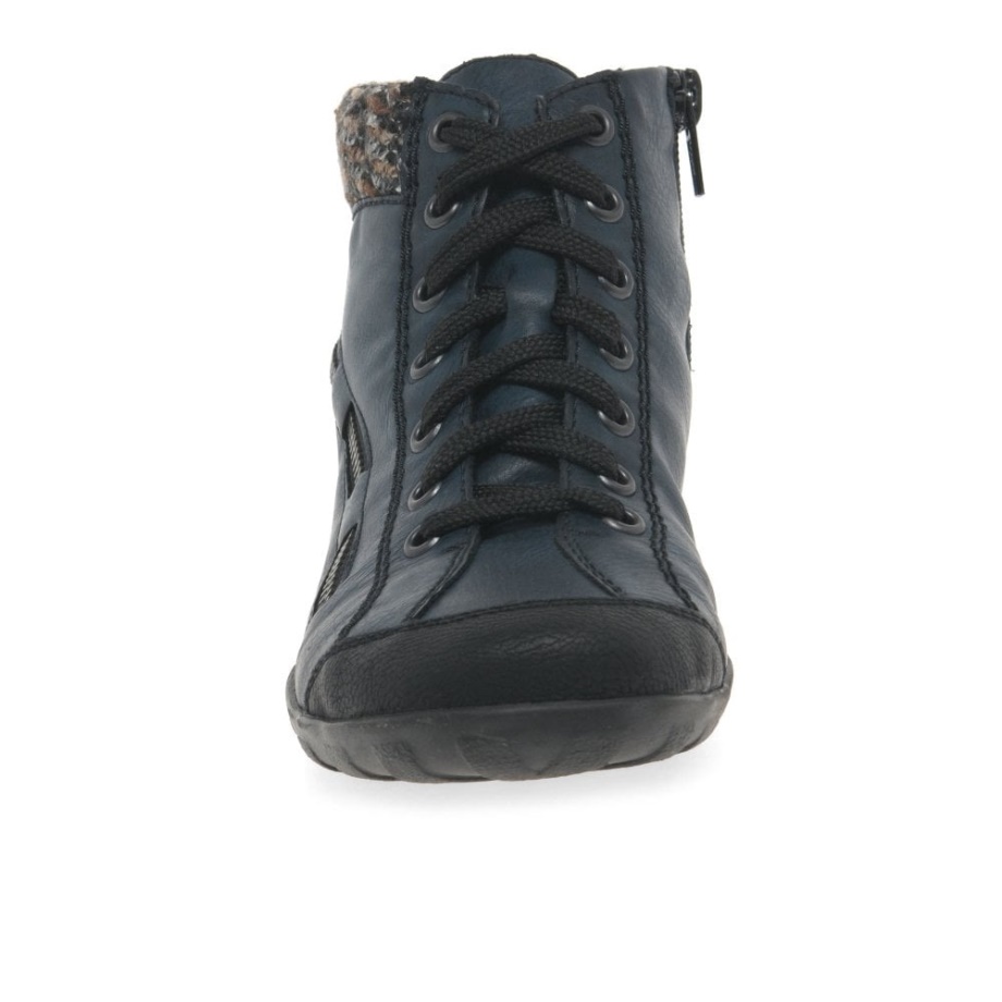 Granatowe Damskie Botki Rieker Jinnie Na Co Dzień Zapinane Na Suwak