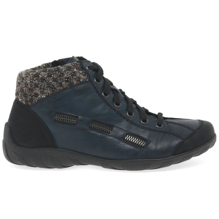 Granatowe Damskie Botki Rieker Jinnie Na Co Dzień Zapinane Na Suwak