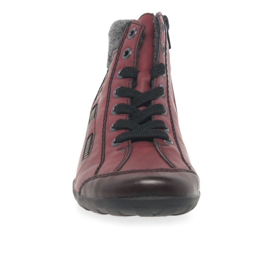 Rieker Jinnie Damskie Zapinane Na Zamek Sznurowane Botki W Kolorze Wina