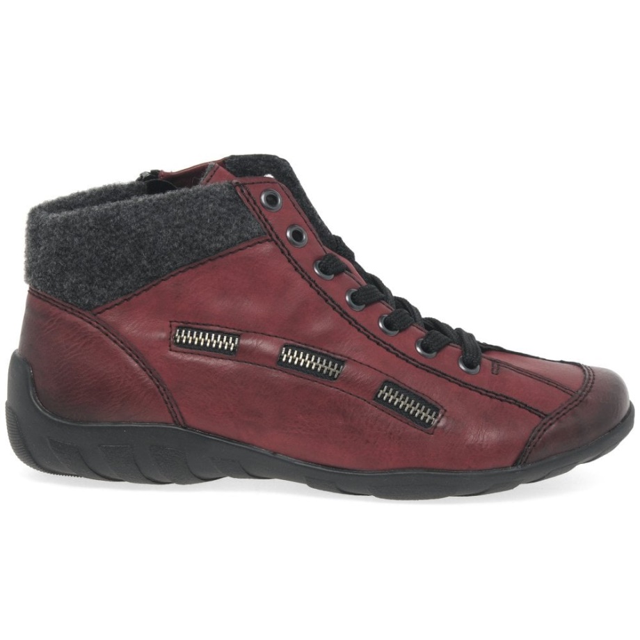 Rieker Jinnie Damskie Zapinane Na Zamek Sznurowane Botki W Kolorze Wina