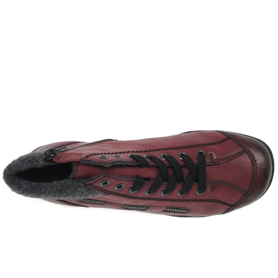 Rieker Jinnie Damskie Zapinane Na Zamek Sznurowane Botki W Kolorze Wina