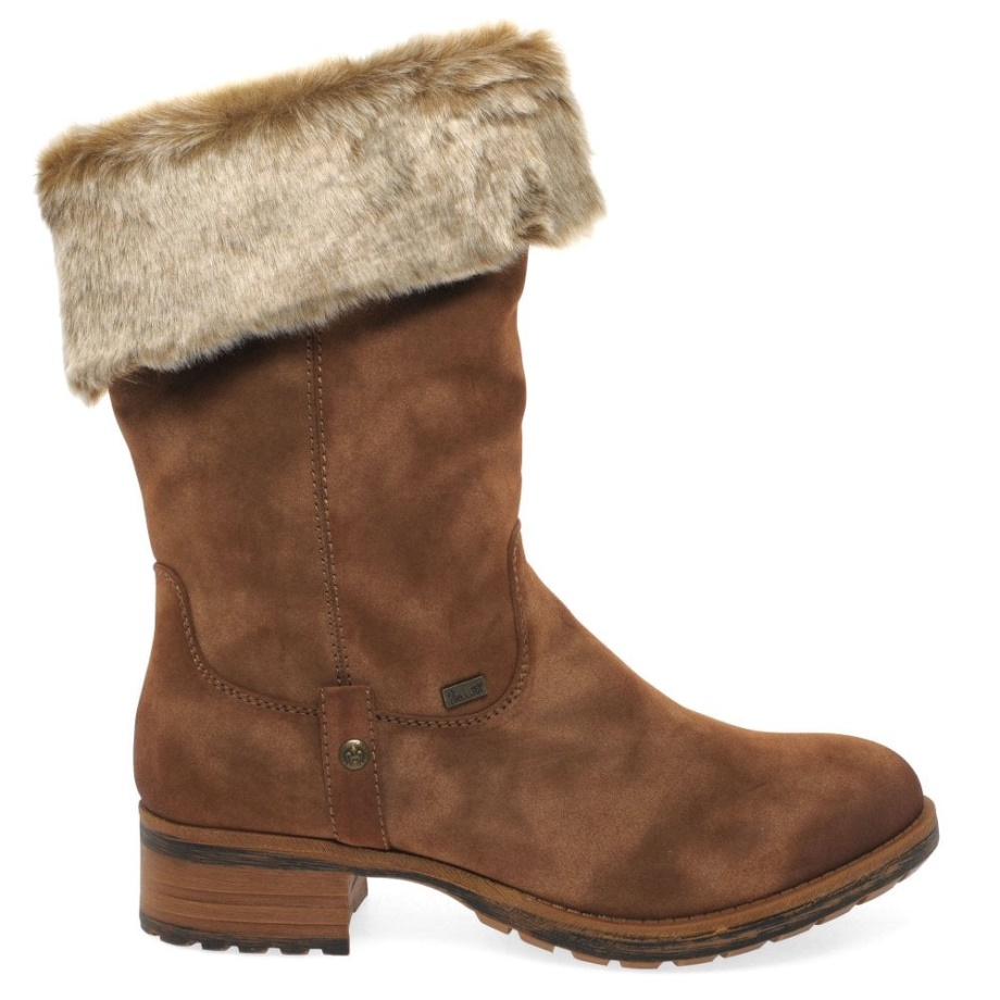 Rieker Newam Damskie Wodoodporne Buty Ze Sztucznym Futerkiem, Jasnobrązowe