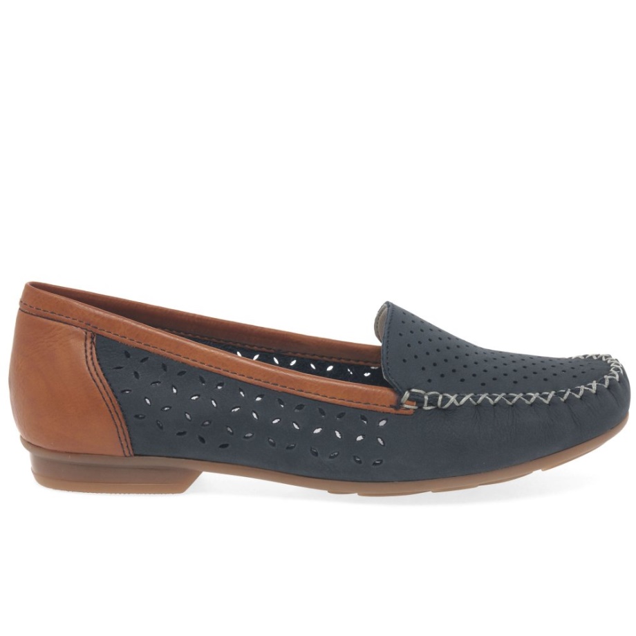 Rieker Peggy Damskie Mokasyny Z Dziurkowanymi Detalami Nubuk