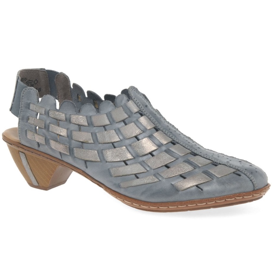 Skórzane Plecione Buty Na Obcasie Rieker Sina Azur