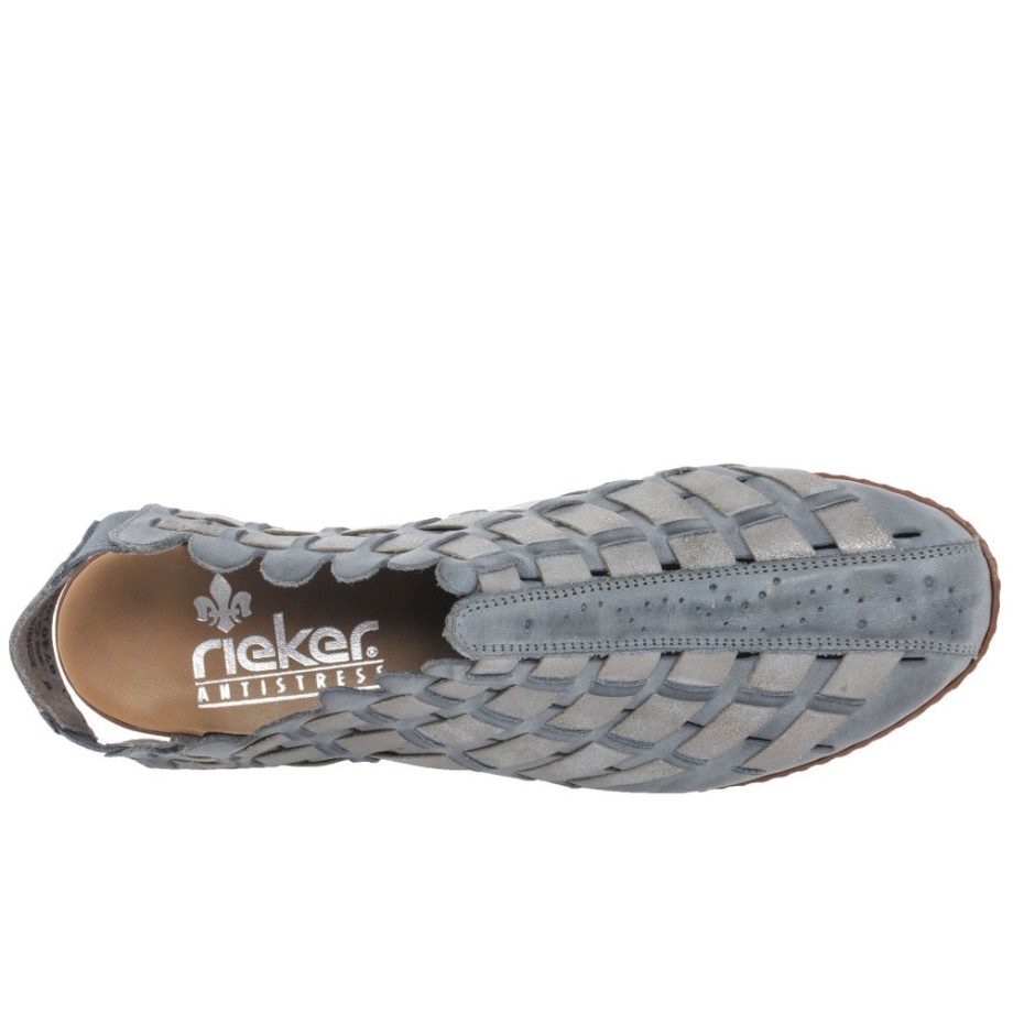 Skórzane Plecione Buty Na Obcasie Rieker Sina Azur