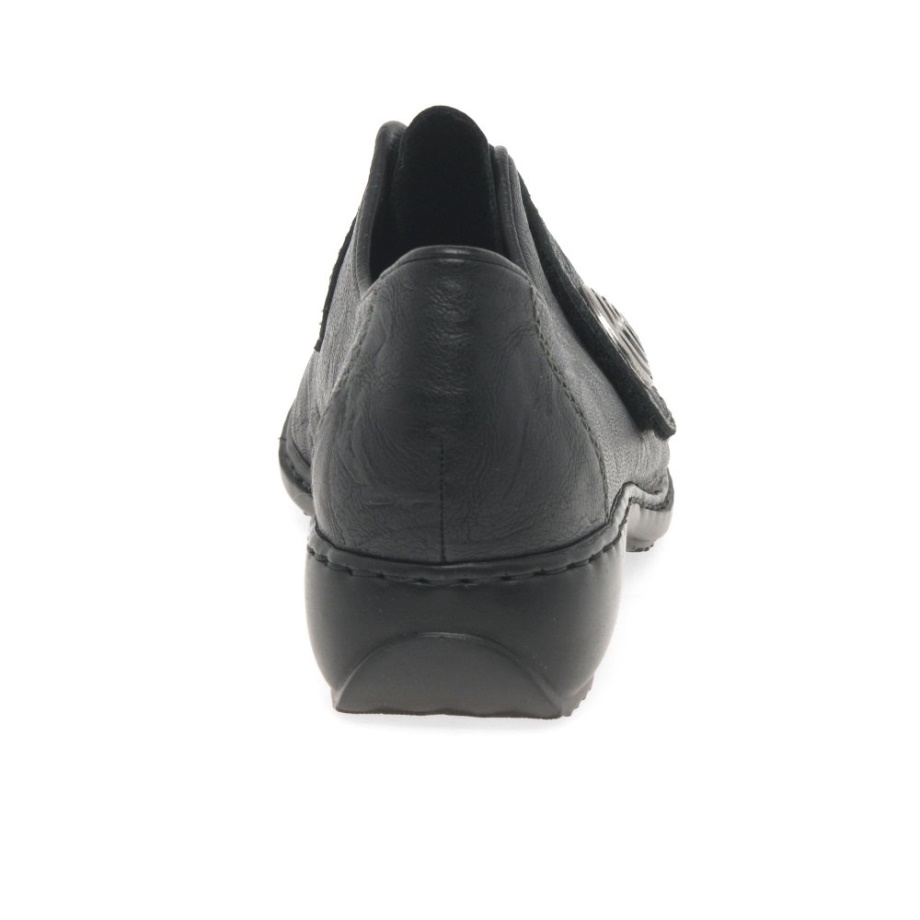 Rieker Swanky Damskie Skórzane Buty Zapinane Na Rzep Czarne