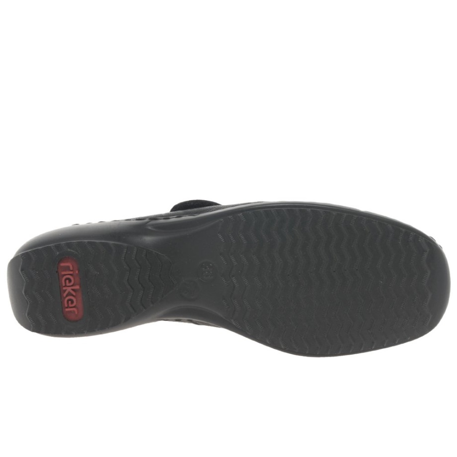 Rieker Swanky Damskie Skórzane Buty Zapinane Na Rzep Czarne