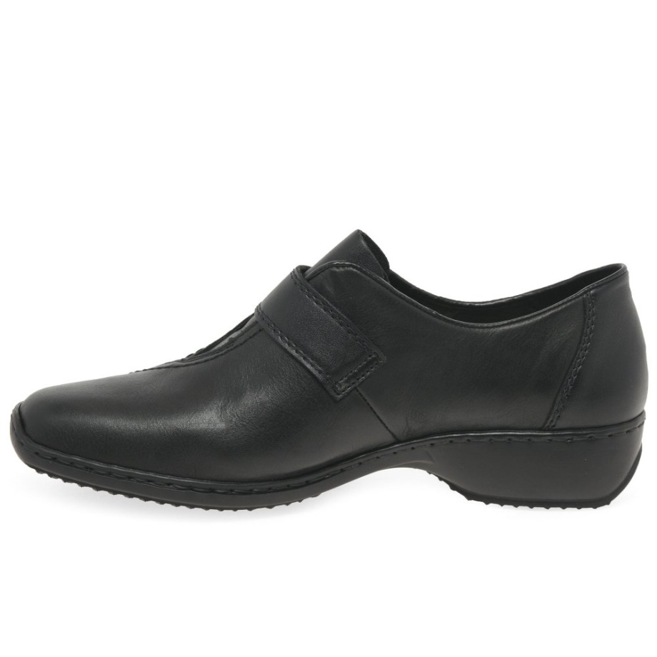 Rieker Swanky Damskie Skórzane Buty Zapinane Na Rzep Czarne
