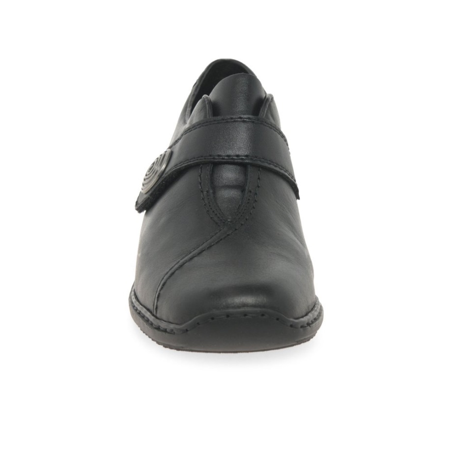 Rieker Swanky Damskie Skórzane Buty Zapinane Na Rzep Czarne