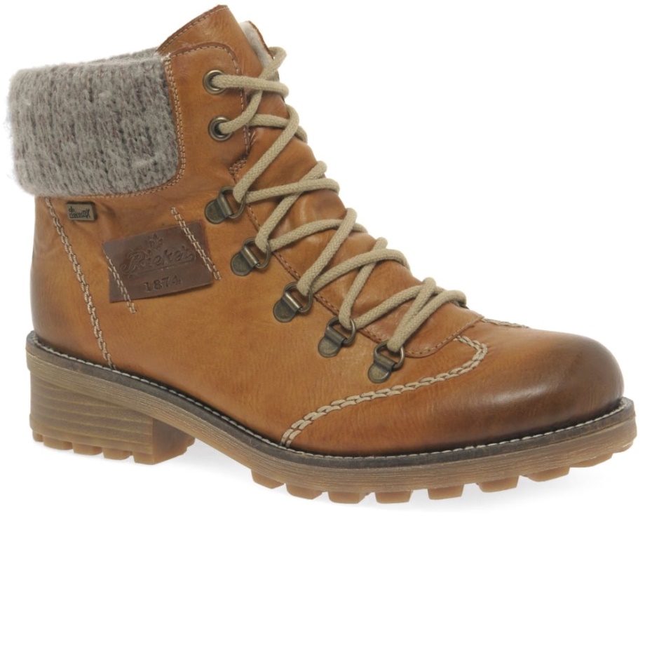 Rieker Wełniane Damskie Wodoodporne Sznurowane Botki Tan
