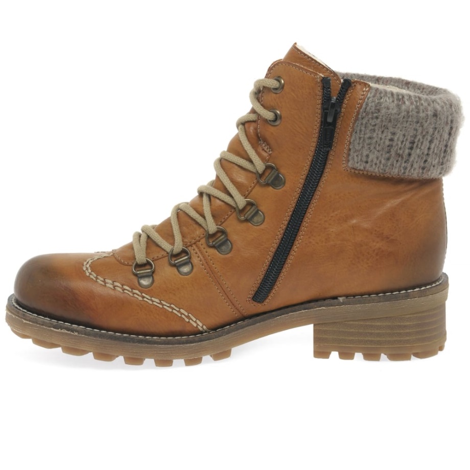 Rieker Wełniane Damskie Wodoodporne Sznurowane Botki Tan