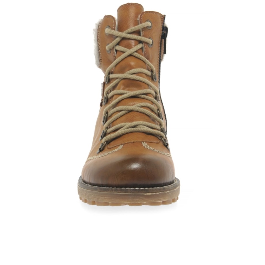 Rieker Wełniane Damskie Wodoodporne Sznurowane Botki Tan