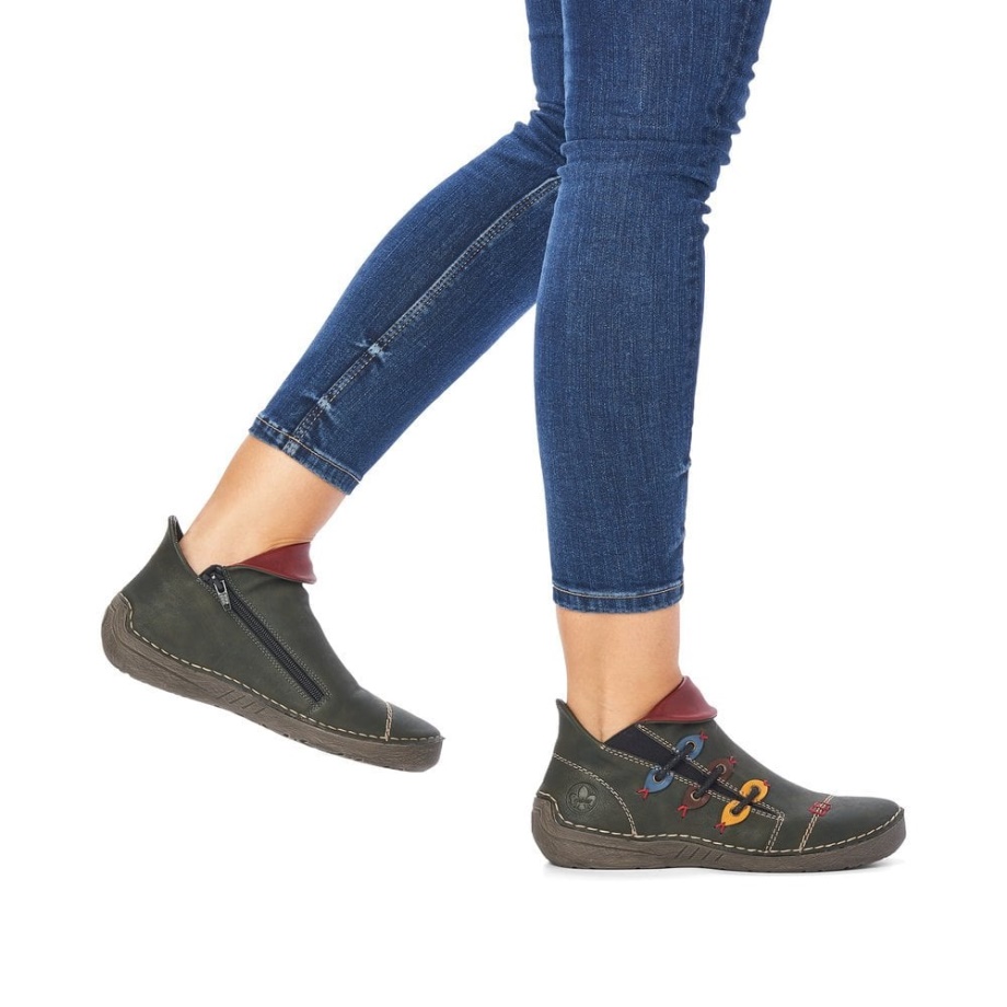 Rieker 72581-54 Damskie Zielone Botki Zielone