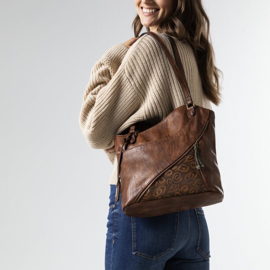 Rieker H1025-22 Damska Brązowa Torebka Na Suwak Brązowa