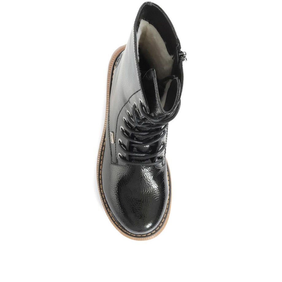 Rieker Czarne, Lakierowane, Sznurowane Buty Na łydce